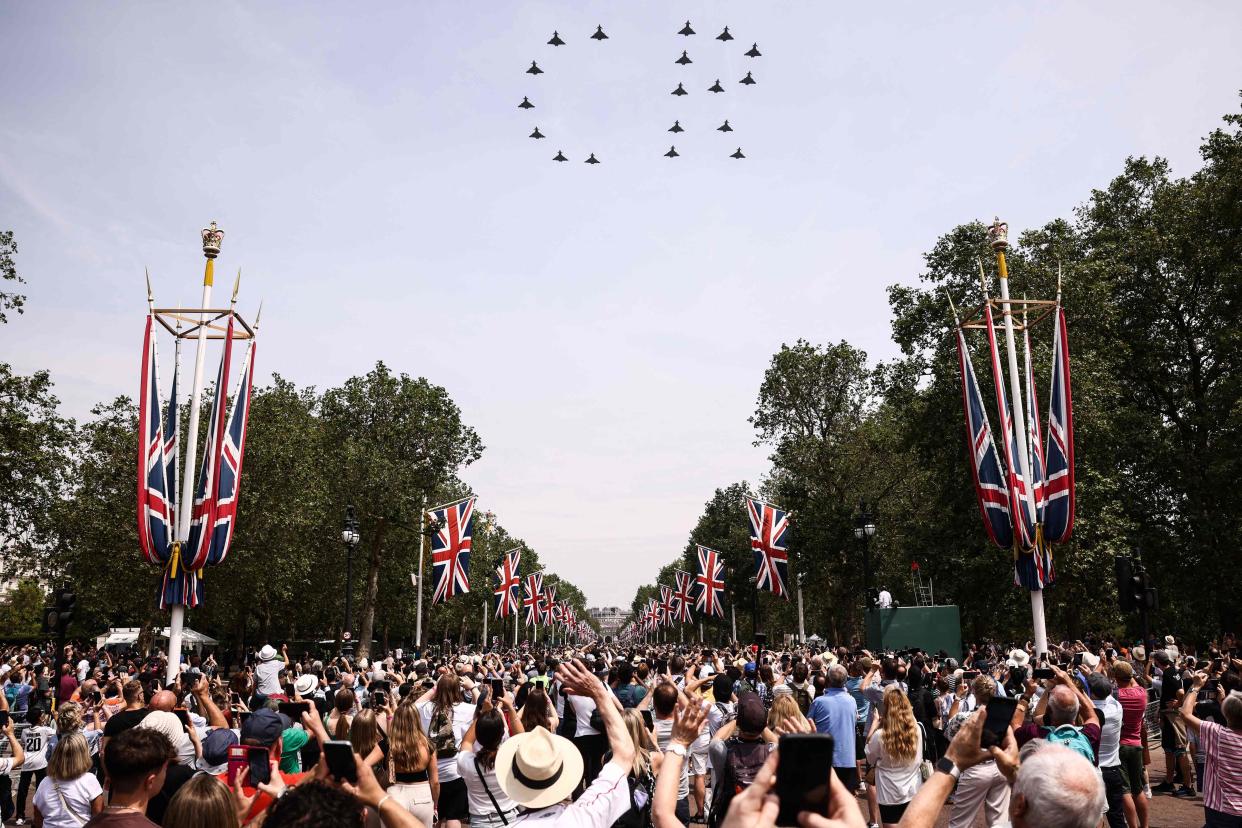 18 aircraft flew overhead forming the initials CR - for Charles Rex, in a surprise for the King (AFP via Getty Images)