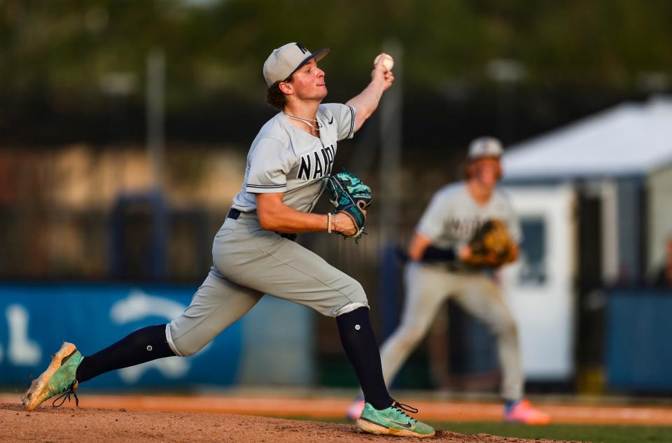 The Naples Golden Eagles compete against the Barron Collier Cougars in the Class 5A District 12 championship at Barron Collier High School in Naples on Thursday, May 2, 2024. Naples won 3-2.