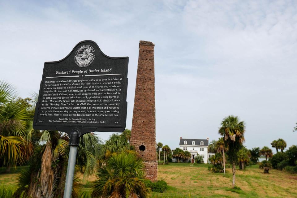 A historical marker tells the story of the enslaved people of Butler Island.