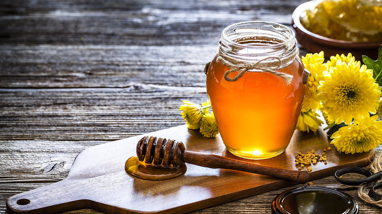 Honey in jar on board