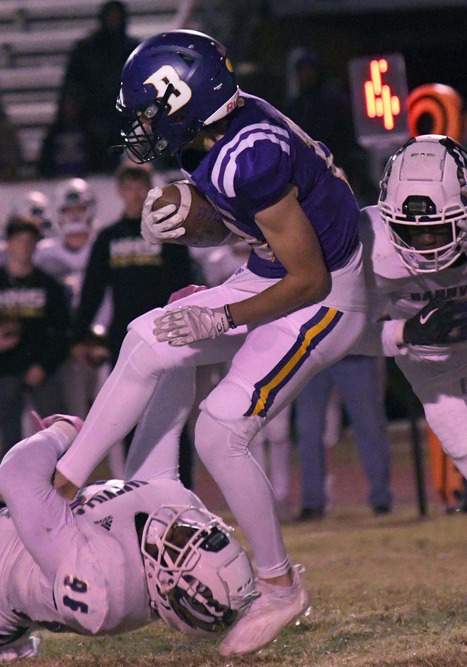 Benton's Pearce Russell makes a catch against Hahnville in a Class 5A state playoff game Friday