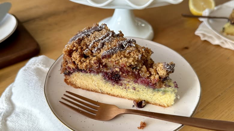 Blueberry-lavender coffee cake slice