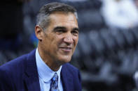 Former Villanova head coach Jay Wright smiles before an NCAA college basketball game between Villanova and Oklahoma, Saturday, Dec. 3, 2022, in Philadelphia. (AP Photo/Matt Slocum)