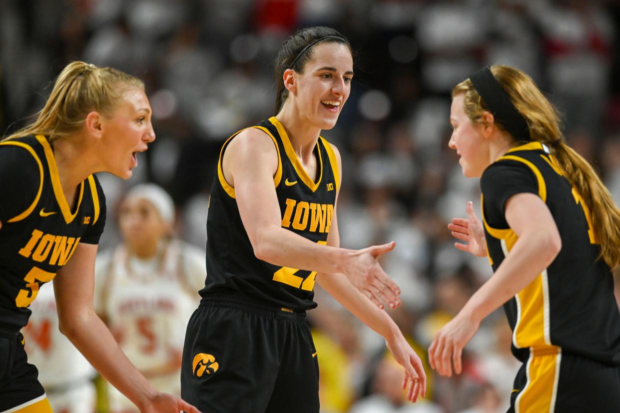 Caitlin Clark scored 38 points and dished out a season-high 12 assists as Iowa defeated Maryland.