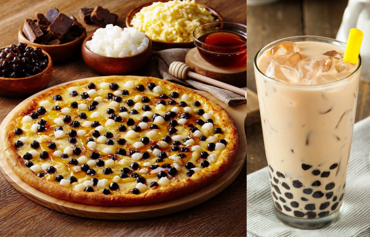 Domino's (pictured) as well as Pizza Hut in Taiwan both have bubble-tea-inspired brown sugar boba pizza on their menu. (Photos: Domino's Taiwan, Getty Images)