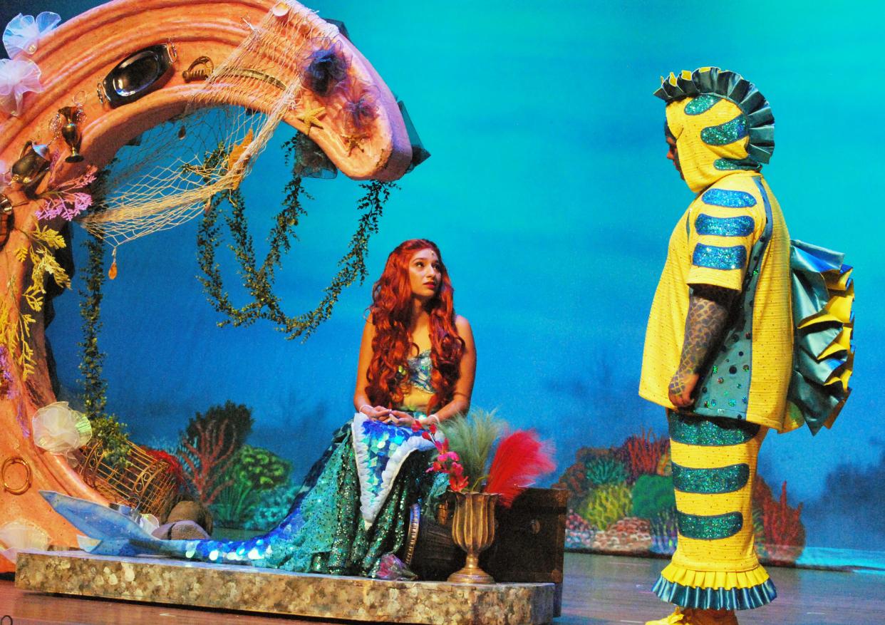 Olivia Noel plays Ariel and Carter Rawlins play Flounder in "The Little Mermaid," which will be performed at The Palace Theatre Friday-Sunday.