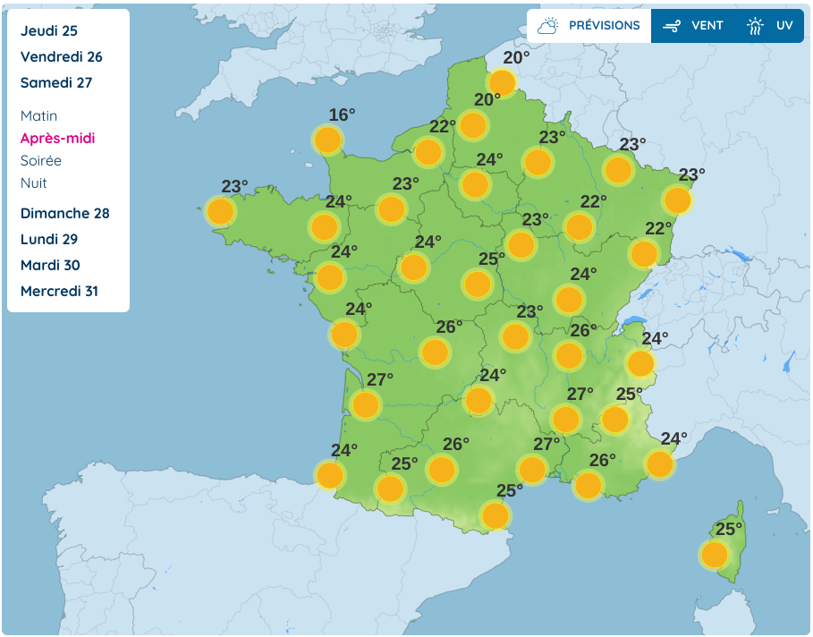 Météo de samedi après-midi