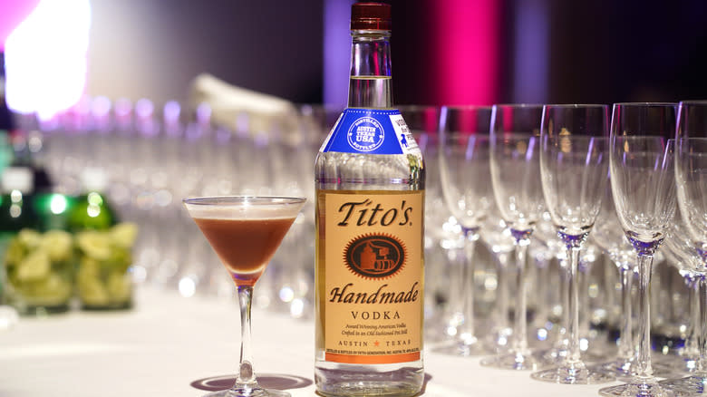 Tito's bottle and martini glass