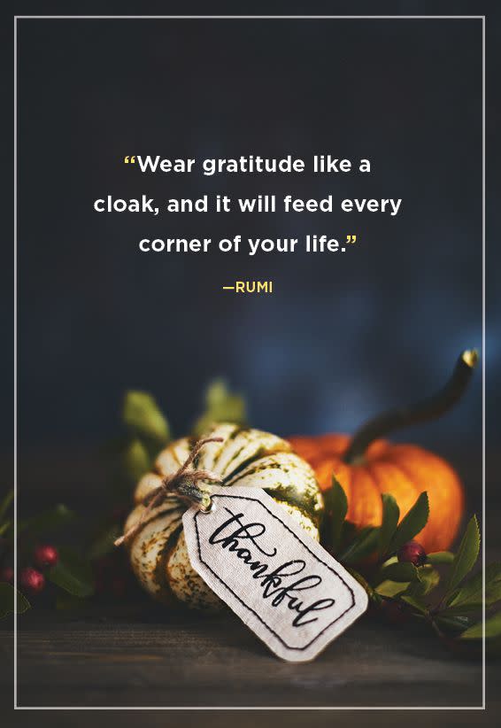 <p>"Wear gratitude like a cloak, and it will feed every corner of your life."</p>