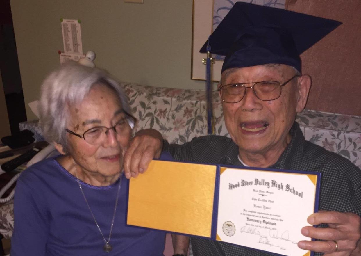 My&nbsp;grandfather, Homer Yasui, shows off his diploma as my grandmother, Miki Yasui, looks on. (Photo: Homer Yasui)