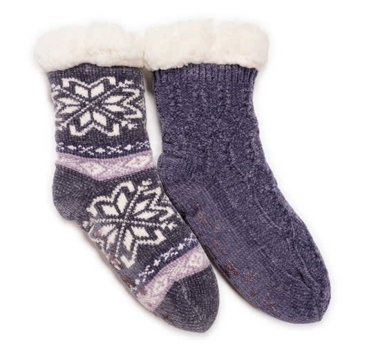 purple snowflake-print plush lined socks
