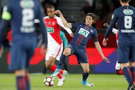 Soccer Football - Paris Saint Germain v AS Monaco - French Cup Semi-Final - Parc des Princes stadium, Paris, France - 26/04/2017. Edinson Cavani of Paris Saint Germain in action against Abdou Diallo of AS Monaco. REUTERS/Charles Platiau