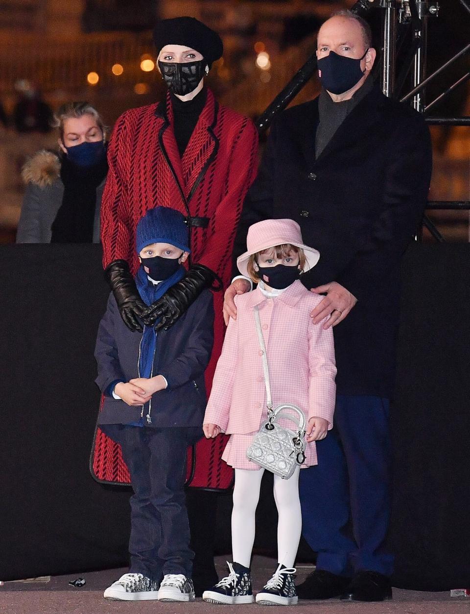 Princess Charlene of Monaco, Prince Jacques of Monaco, Princess Gabriella of Monaco and Prince Albert II of Monaco attend the Sainte Devote Ceremony