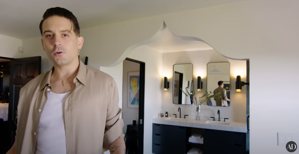 This bathroom is separated into three little spaces: the toilet (behind its own wood door), the counter (open to the rest of the bedroom), and the sauna shower (behind its own glass door). It's a smart setup.Conclusion: I would definitely poop in here.