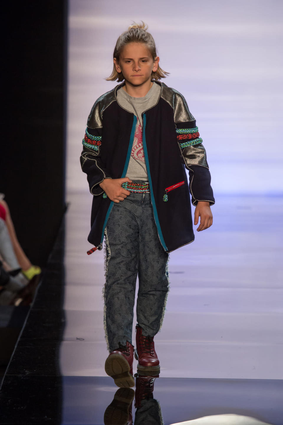 FIT graduate Leah Kim’s design incorporated fringed jeans and a chain-detailed jacket.