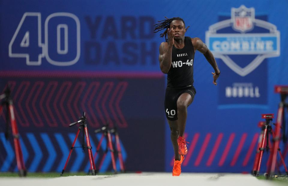 Texas wide receiver Xavier Worthy ran the fastest 40-yard dash since 2006 at the NFL scouting combine.