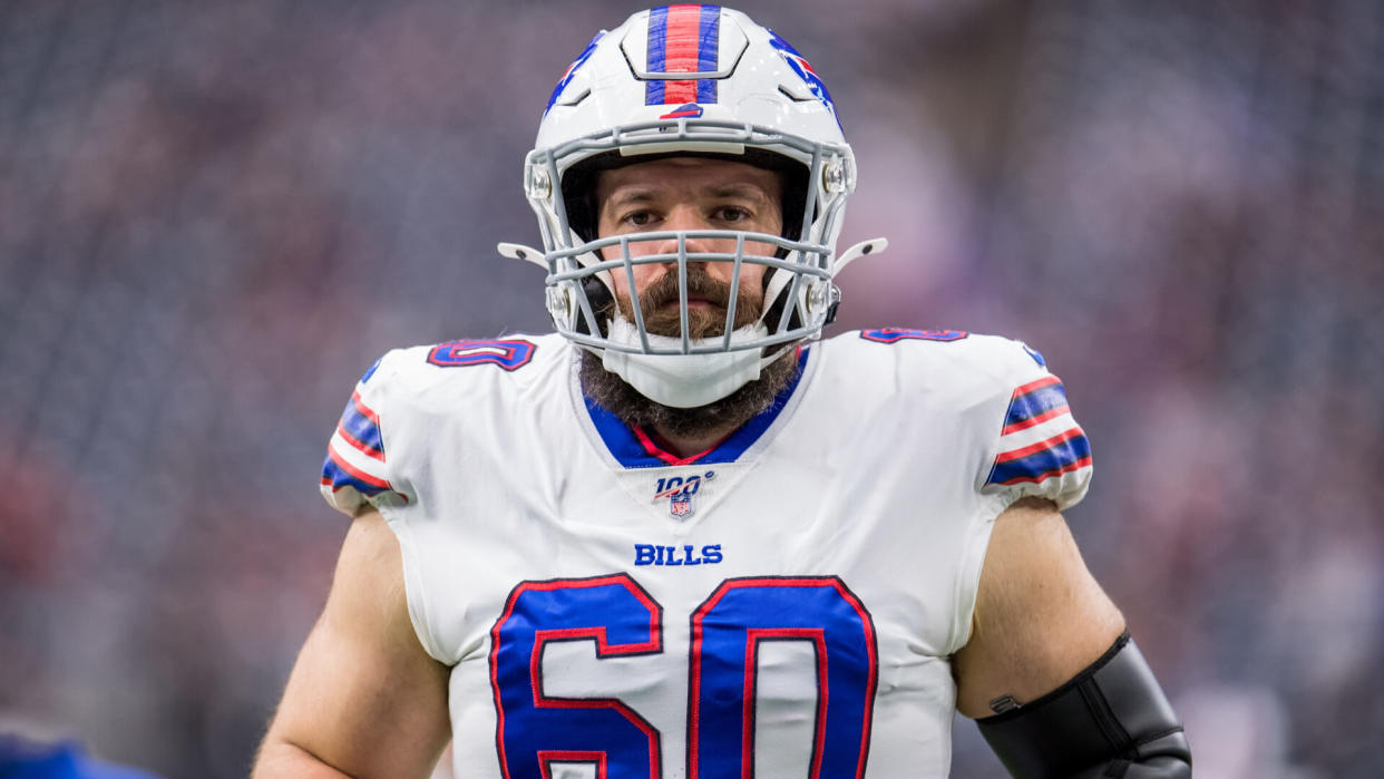 Mandatory Credit: Photo by Trask Smith/CSM/Shutterstock (10518184ah)Buffalo Bills center Mitch Morse (60) prior to an NFL football playoff game between the Buffalo Bills and the Houston Texans at NRG Stadium in Houston, TX.