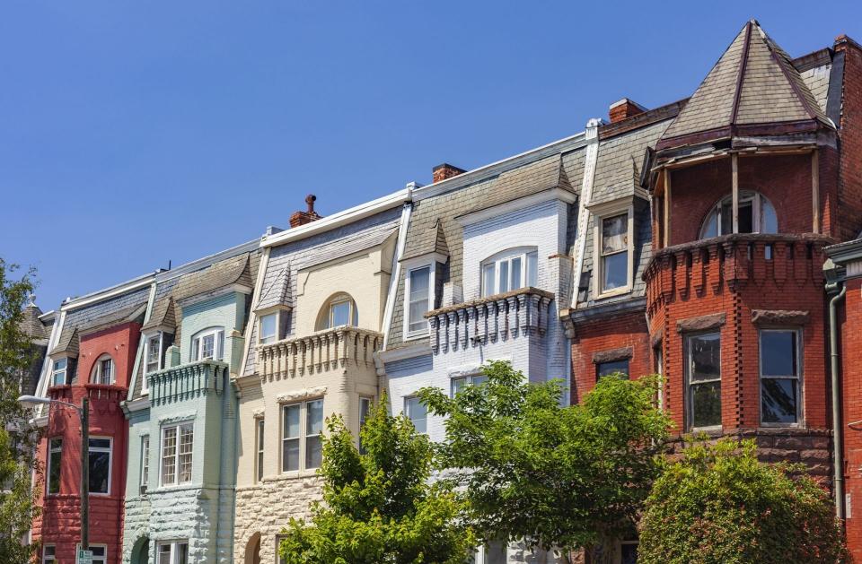 Brightly colored row houses in Richmond, Virginia.