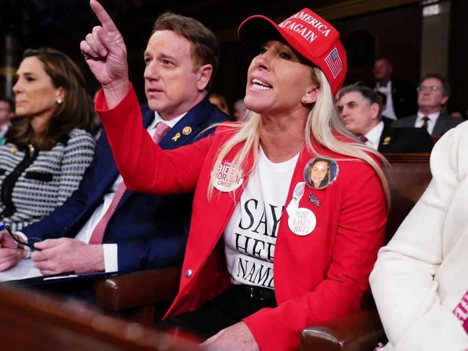 Marjorie Taylor Greene shouts at President Joe Biden during the 2024 State of the Union