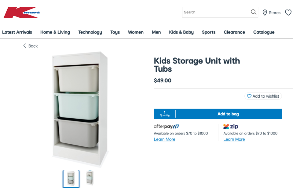 Kmart kids storage unit online