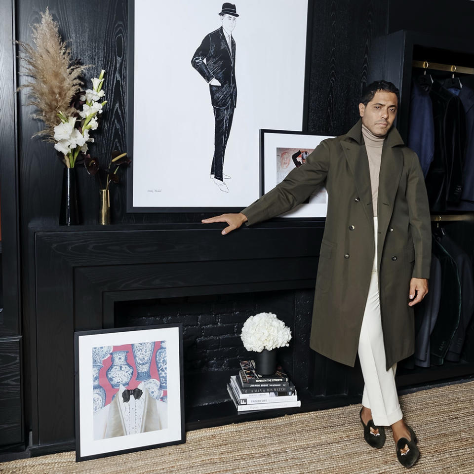 Angel Ramos, of the eponymous New York tailoring workshop, offers a water-repellant twill trench styled like a polo coat.