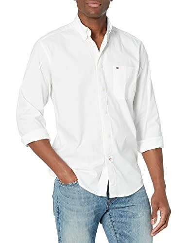 Tommy Hilfiger Men's Adaptive Magnetic Long Sleeve Button Down Shirt in Classic Fit, Bright White, XL