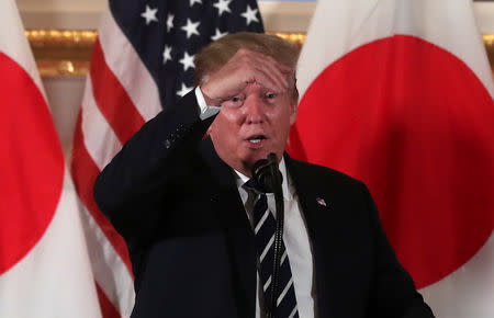 Foto del sbado del presidente de EEUU, Donald Trump, en un evento con empresarios en Tokio. May 25, 2019. REUTERS/onathan Ernst