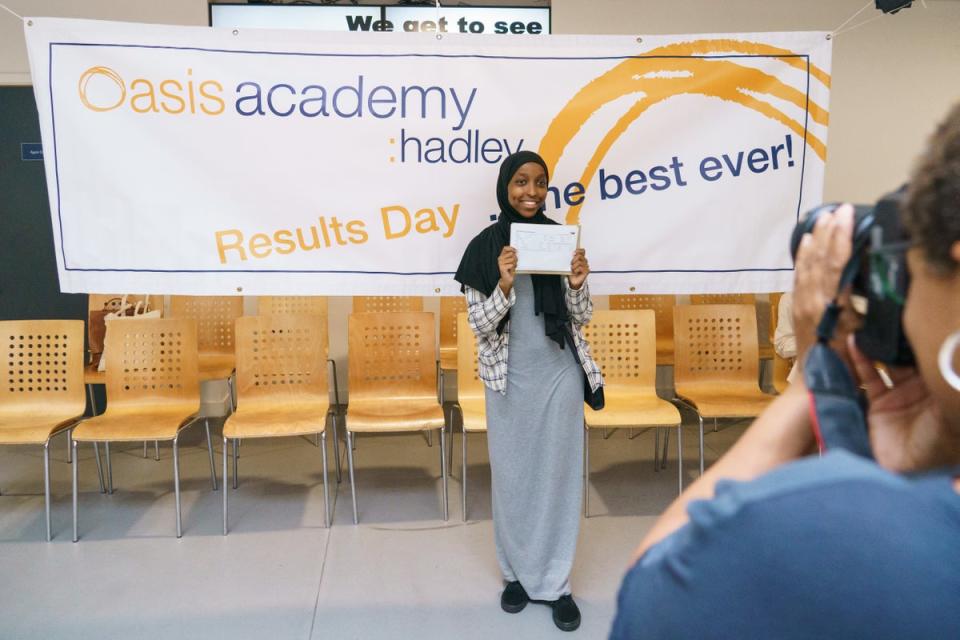 Yasmin Adan posed for a photo at Oasis Academy Hadley, Enfield, north London (Dominic Lipinski/PA) (PA Wire)