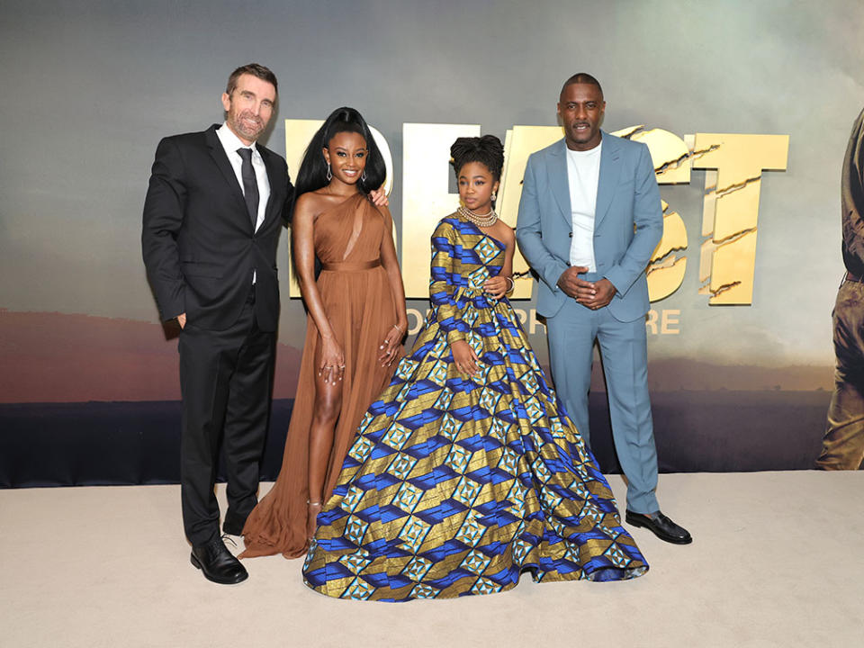 Sharlto Copley, Iyana Halley, Leah Jeffries and Idris Elba attend the "Beast" World Premiere at Museum of Modern Art on August 08, 2022 in New York City.
