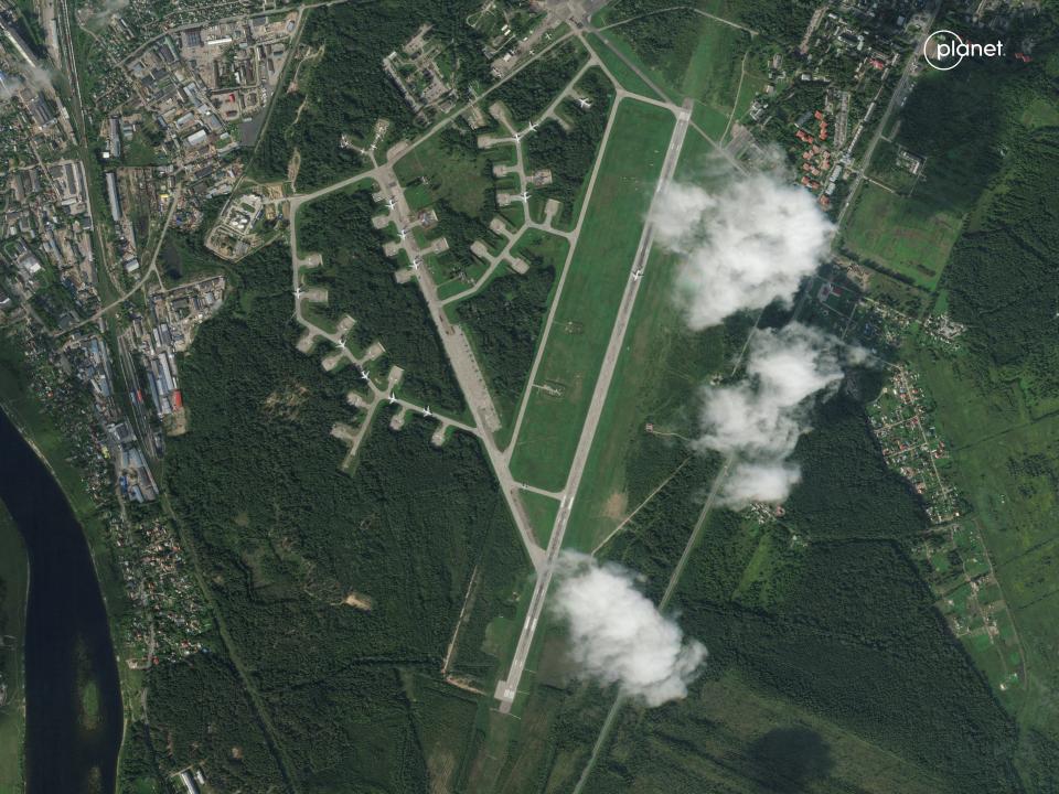 A satellite image shows the air base in Pskov, after what Kyiv confirmed to have been a Ukrainian drone attack, in Russia, August 31, 2023.