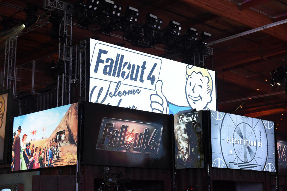 LOS ANGELES, CA - NOVEMBER 05:  Fallout 4 signage seen at the Fallout 4 video game launch event in downtown Los Angeles on November 5, 2015 in Los Angeles, California.  (Photo by Vivien Killilea/Getty Images for Bethesda)