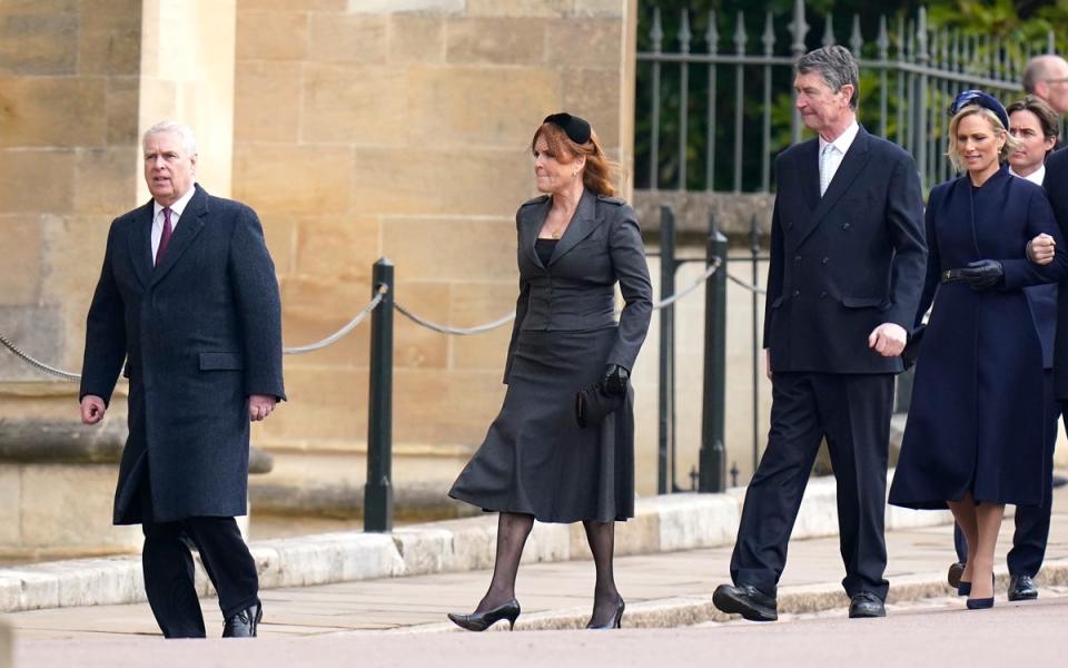 The Duke of York, Sarah, Duchess of York, Vice Admiral Sir Timothy Laurence, and Zara Tindall, attend the thanksgiving service for the life of King Constantine (Andrew Matthews/PA Wire)