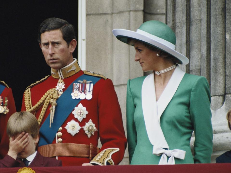Prince Philip, Prince Charles, Princess Diana, and Prince William at Trooping the Colour 1988.