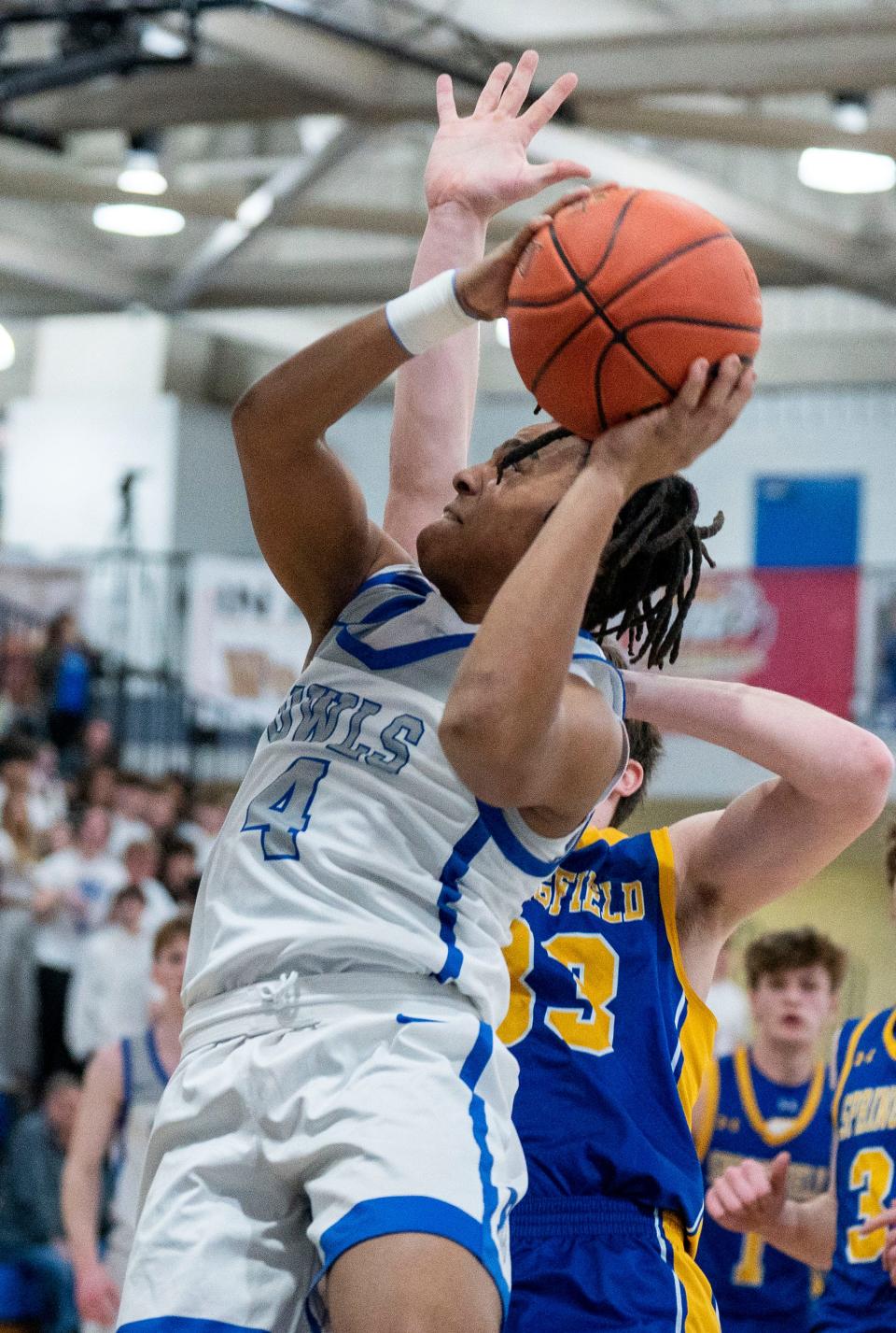 Bensalem's Amir Drummond (4) gets inside against Springfield's Ryan Johnston (33) in a District One second-round game.