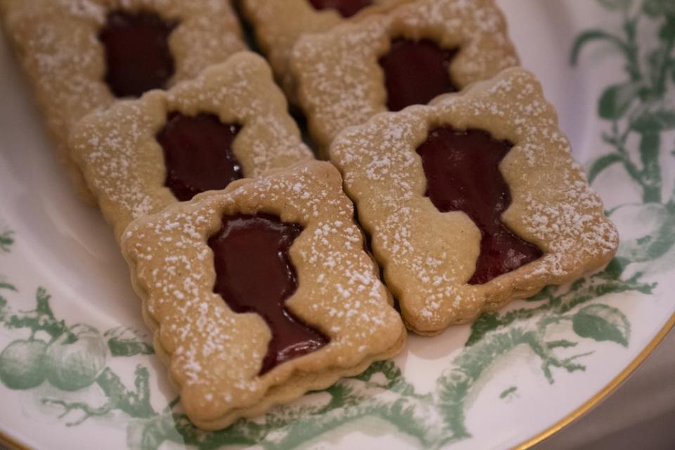 Biscuits in the shape of a stamp at the reception (Kirsty O’Connor/PA) (PA Wire)