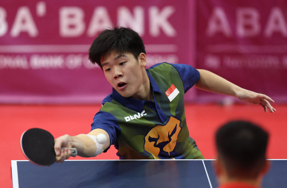 Singapore paddler Izaac Quek in action during his men's singles final match against Vietnam's Anh Tu Nguyen at the 2023 SEA Games. 