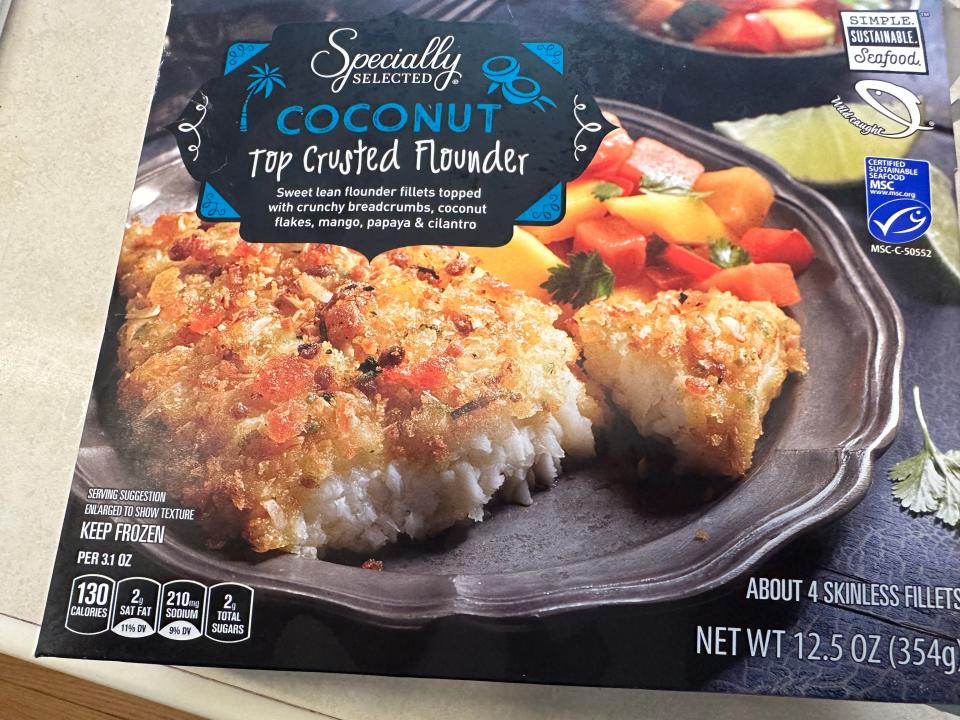 aldi specially selected coconut flounder in box