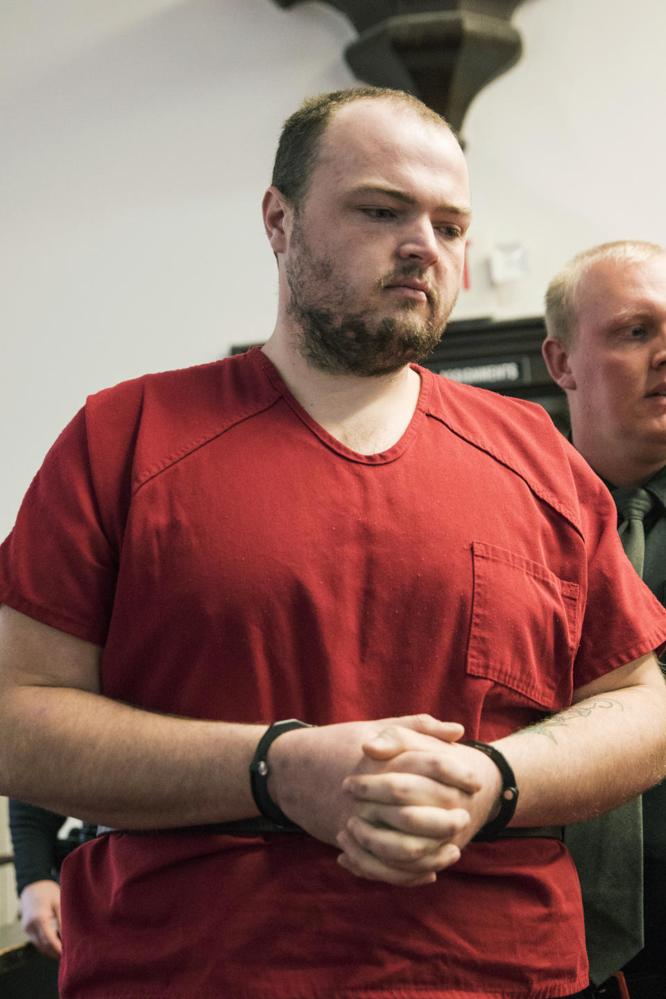 FILE - George Wagner IV walks into the courtroom at the Pike County Courthouse for his arraignment on Nov. 28, 2018, in Waverly, Ohio. Walker, convicted in the killings of eight people from another southern Ohio family, faces the possibility of life in prison without parole when he is sentenced Monday, Dec. 19, 2022. (Robert McGraw/The Chillicothe Gazette via AP, Pool, File)