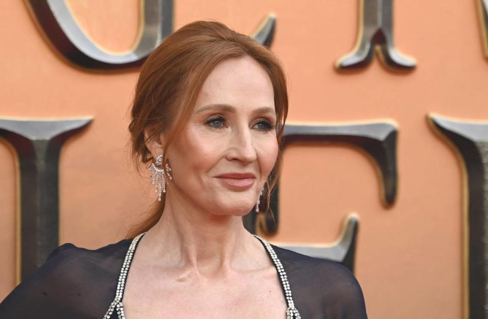 J.K. Rowling arrives at the “Fantastic Beasts: The Secrets of Dumbledore” world premiere at The Royal Festival Hall on March 29, 2022, in London. (Stuart C. Wilson/Getty Images/TNS)