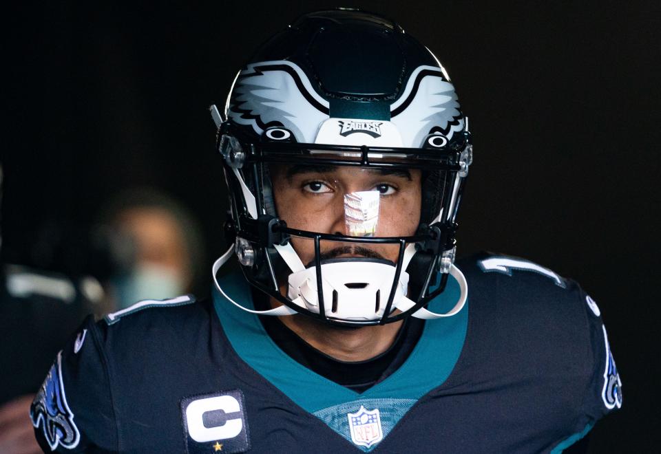 Eagles quarterback Jalen Hurts before the game against the Giants.