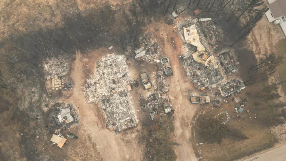 Houses in Enterprise, N.W.T. that were burned by wildfire.