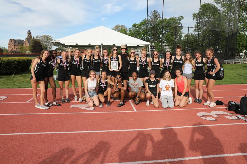 The Thayer Academy girls track and field team won its 21st straight Independent School League championship on Saturday, May 14, at home. The ISL had not staged a championship meet since 2019.