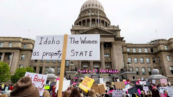 PHOTO: Protesters gather outside of the Idaho Statehouse in Boise, May 14, 2022. (Tribune News Service via Getty Images, FILE)