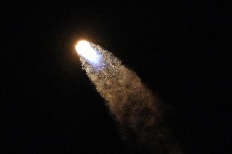 A SpaceX Falcon 9 rocket with the crew capsule Endeavour lifts off from pad 39A at the Kennedy Space Center in Cape Canaveral, Fla., Thursday, March 2, 2023. (AP Photo/John Raoux)