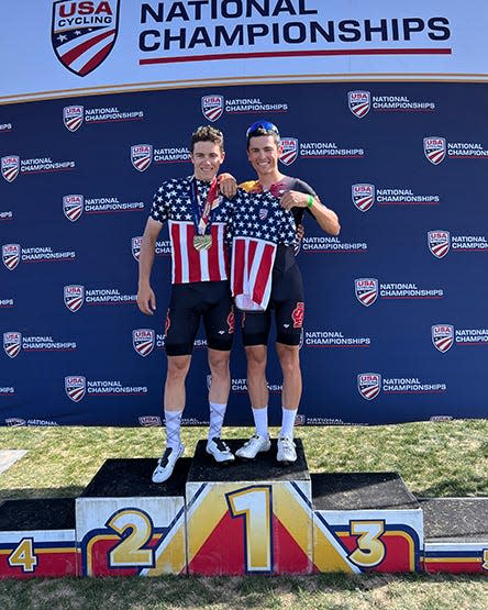 Brothers Dušan Kalaba and Pavle Kalaba are seen at the Collegiate Road Cycling Nationals in Albuquerque, New Mexico.