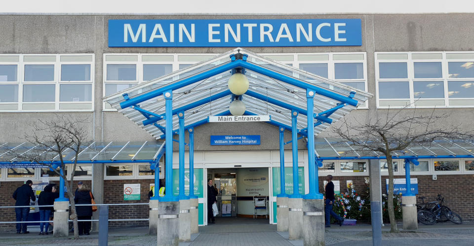 A view of the William Harvey Hospital in Ashford, Kent, which is part of the East Kent Hospitals University NHS Foundation Trust. (Photo by Gareth Fuller/PA Images via Getty Images)