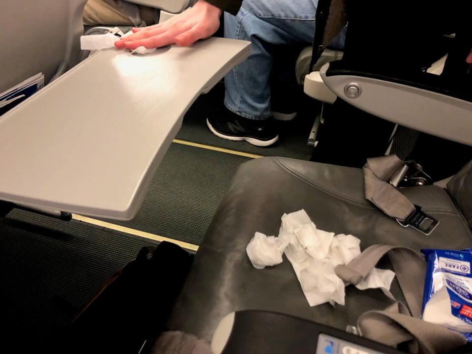 Jetblue flight during coronavirus wiping seat