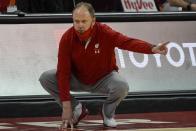 Wisconsin head coach Greg Gard signals to players during the second half of an NCAA college basketball game against Ohio StateSaturday, Jan. 23, 2021, in Madison, Wis. (AP Photo/Morry Gash)