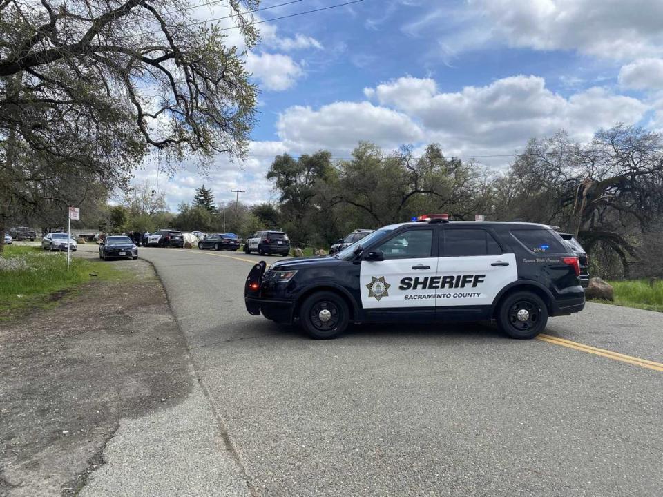 Sacramento County sheriff’s homicide detectives were investigating the suspicious death of a homeless woman found dead in her tent Monday March 20, 2023, at an encampment along Longview Drive, just east of Watt Avenue in North Highlands, California. Rosalio Ahumada/rahumada@sacbee.com