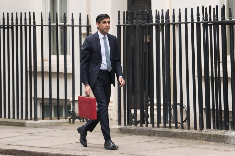 Chancellor of the Exchequer, Rishi Sunak outside 11 Downing Street, London, before heading to the House of Commons to deliver his Budget in March (Stefan Rousseau/PA) (PA Archive)